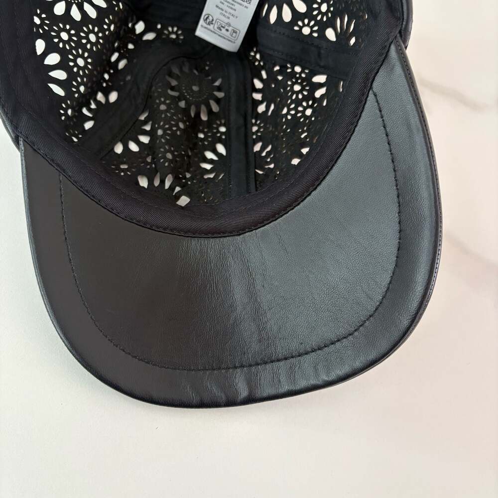 Christian Dior Black Lambskin Leather Laser Cut Floral Hat Size 57 Small - Picture 8 of 10